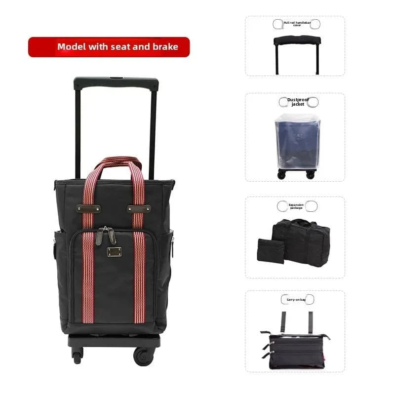 Trolley Bag with Silent Universal Wheels – Travel Case with Boarding Belt and Small Seat Function - FastZen
