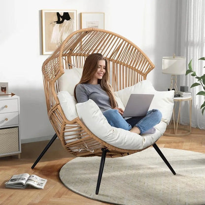 Wicker Egg Chair – Outdoor Rattan Patio Lounge Chair with Cushion - FastZen