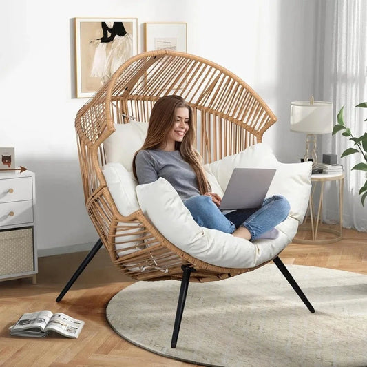 Wicker Egg Chair – Outdoor Rattan Patio Lounge Chair with Cushion - FastZen